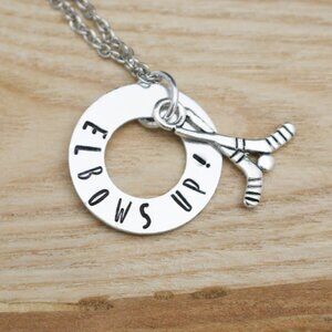 Elbows Up! Hockey Hand Stamped Pendant Necklace - Handmade & Hypoallergenic